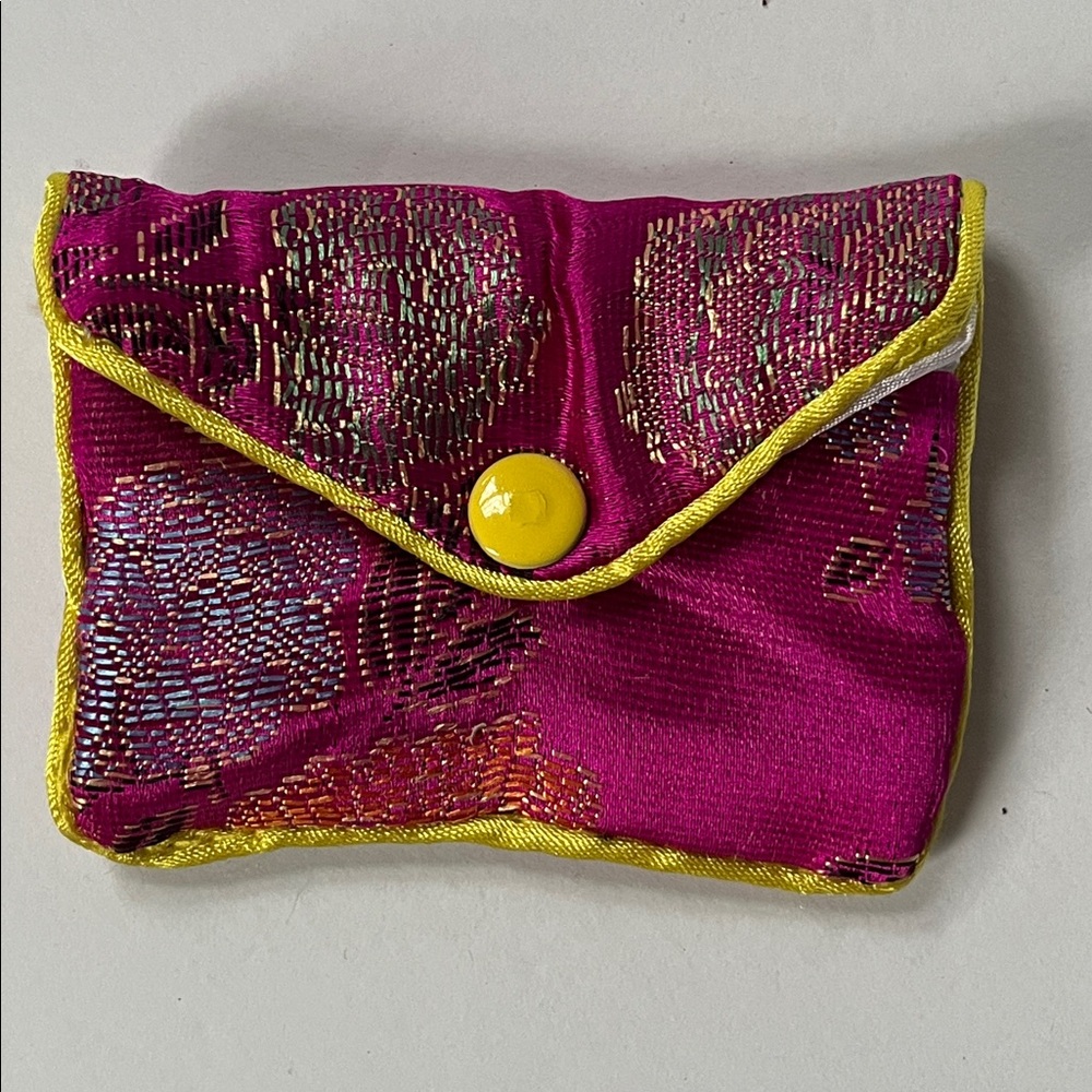 Pink Floral Satin Coin Purse with Snap Closure